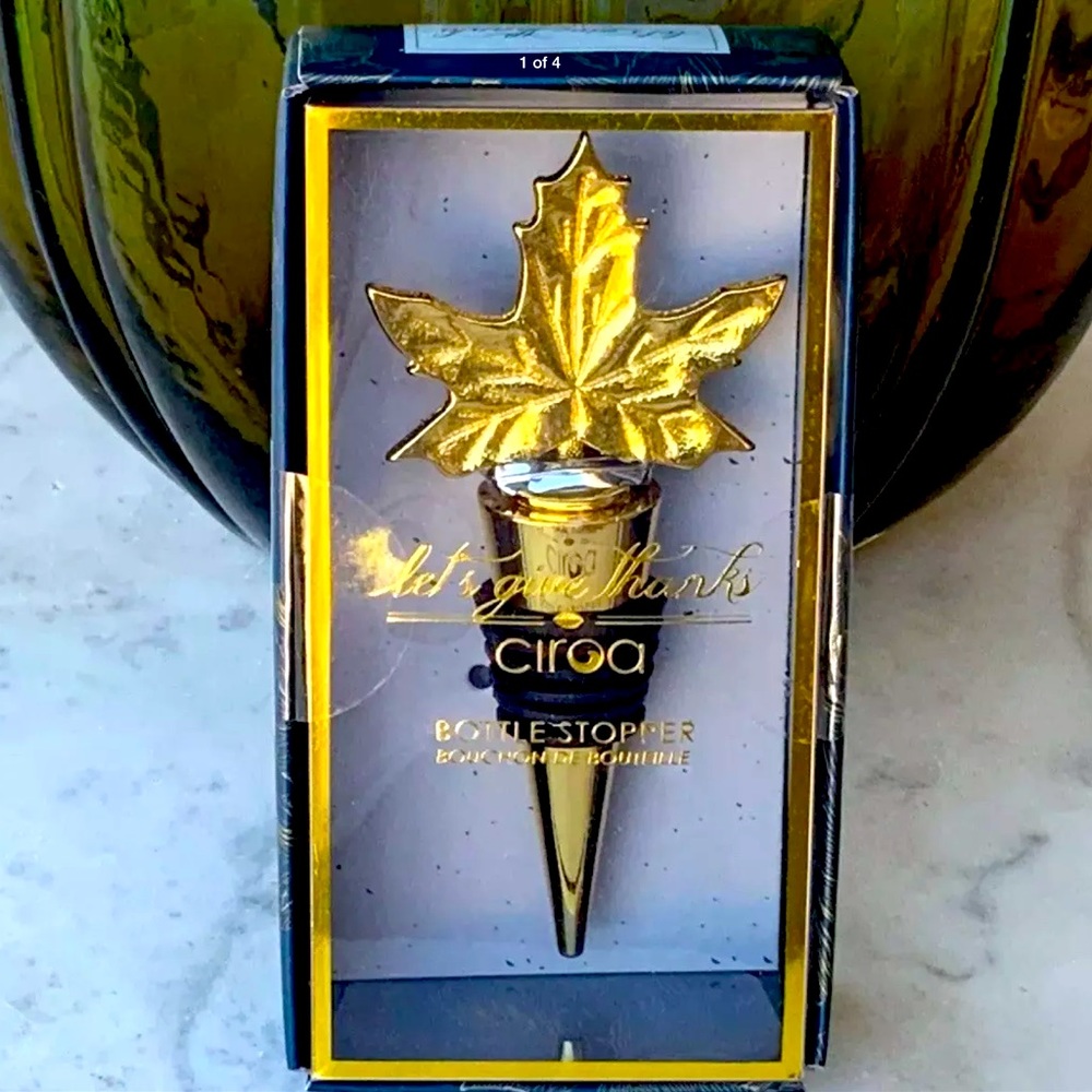 CIROA LETS GIVE THANKS BOTTLE STOPPER GOLD LEAF NEW IN BOX